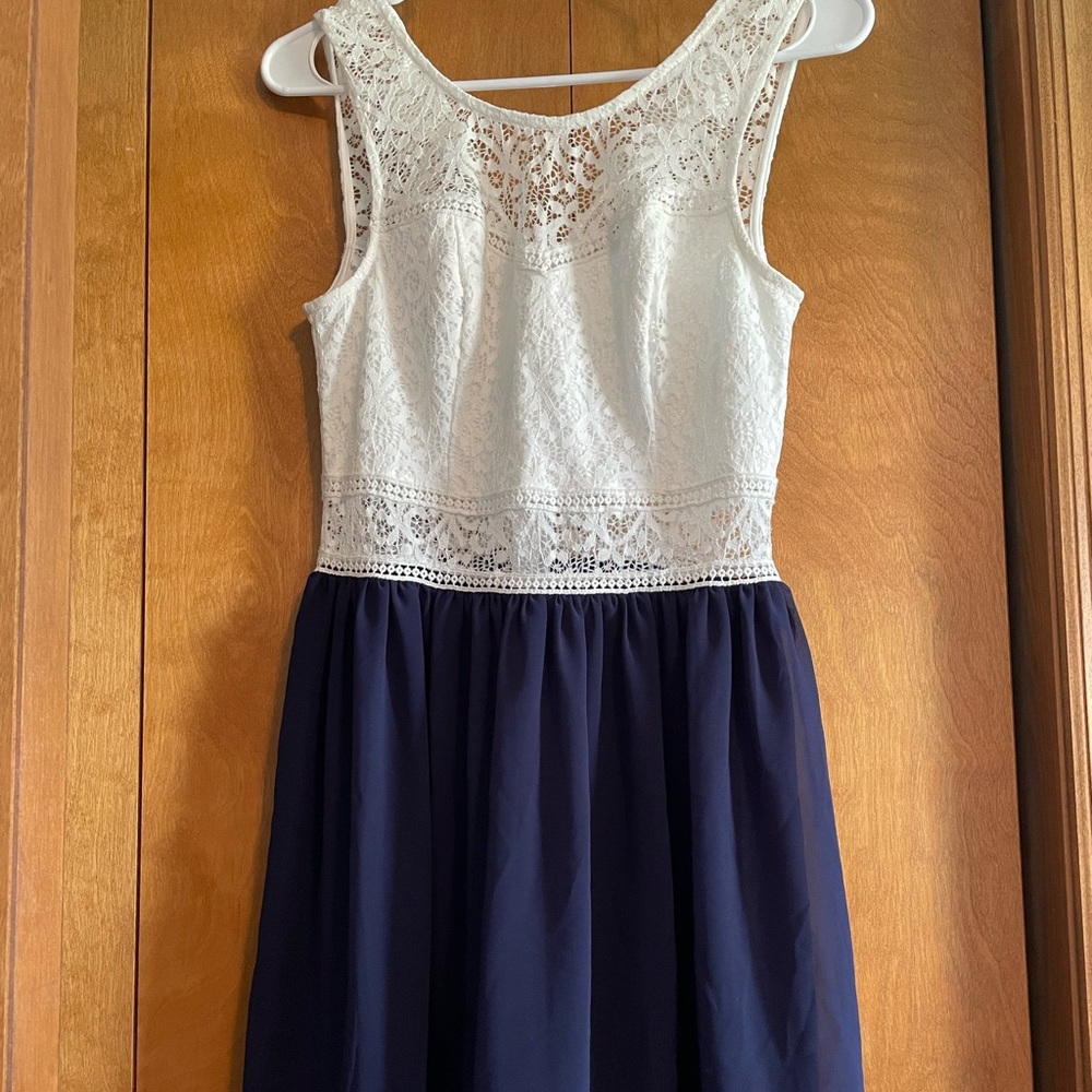 Blue and white dress